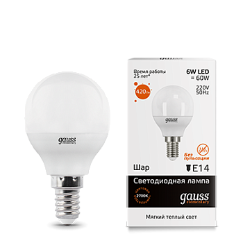 Лампа светодиодная LED-ШАР 6Вт E14 3000K 420Лм Elementary GAUSS в Хабаровске