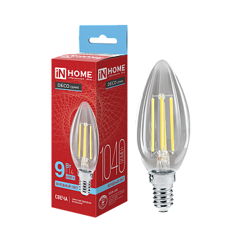 Лампа светодиодная LED-СВЕЧА-deco 9Вт 230В Е14 6500К 1040Лм прозрачная IN HOME в Хабаровске