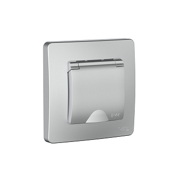 Розетка одинарная с з/к с крышкой со шторками IP44 BLANCA SE алюминий в Хабаровске