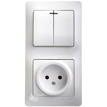 Выключатель двухклавишный с розеткой Glossa SE с подсветкой белый в Хабаровске