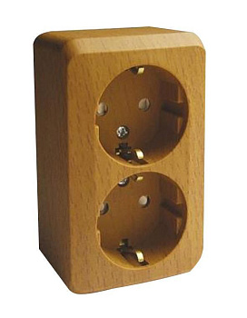 Розетка двойная ЭТЮД SE накладная со шторками с заземлением бук в Хабаровске