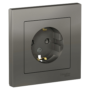 Розетка одинарная AtlasDesign SE с заземлением со шторками сталь в сборе в Хабаровске