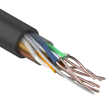 Кабель связи витая пара внешний НЕ экранированный UTP 4PR 24AWG, CAT5e, черный, бухта 305м REXANT (OUTDOOR) в Хабаровске