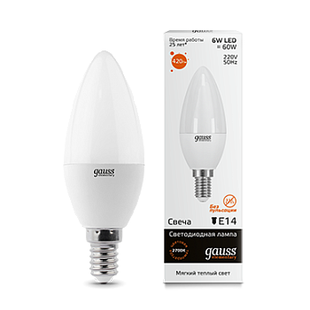 Лампа светодиодная LED-СВЕЧА 6Вт E14 3000K 420Лм Elementary GAUSS в Хабаровске