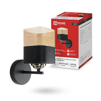Светильник настенный под лампу AURA TESO-BL-E27 1хЕ27 янтарный плафон, черный корпус IN HOME в Хабаровске