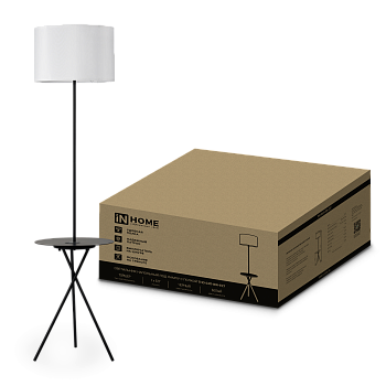 Светильник напольный под лампу ТНО 04П-Е27-WB 230В полка, белый абажур, черная тренога IN HOME в Хабаровске