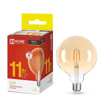 Лампа светодиодная LED-GL-125-deco gold 11Вт 230В Е27 3000К 1160Лм золотистая IN HOME в Хабаровске