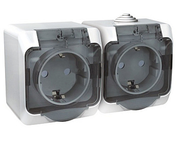 Розетка двойная ЭТЮД SE накладная со шторками c крышкой полугерметичная с з/к белая в Хабаровске