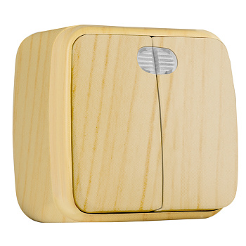 Выключатель 2-клавишный ОП Минск 10А с индикатором светлое дерево EKF в Хабаровске