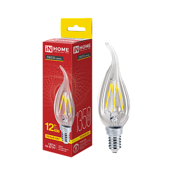 Лампа светодиодная LED-СВЕЧА НА ВЕТРУ-deco 12Вт 230В Е14 3000К 1350Лм прозрачная IN HOME в Хабаровске