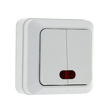 Рим Выключатель 2-клавишный с индикатором 10А белый EKF в Хабаровске