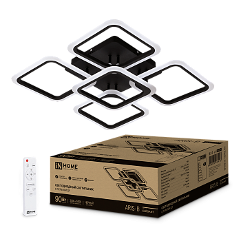 Светильник светодиодный ELEGANT ARIS-B 90Вт 230В 3000-6500K 7000Лм 590х590х130мм c пультом ДУ черный IN HOME в Хабаровске