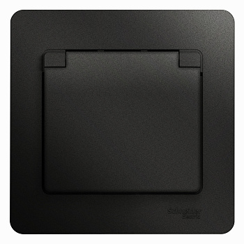 Розетка одинарная Glossa SE с крышкой с заземлением антрацит в сборе в Хабаровске