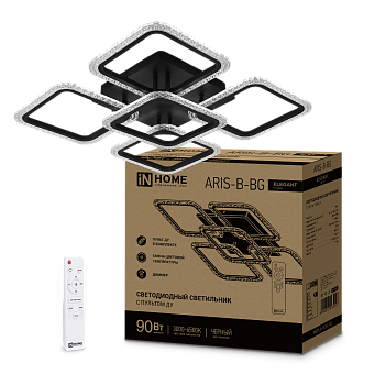 Светильник светодиодный ELEGANT ARIS-B-ВG 90Вт 230В 3000-6500K 7000Лм 557х557х115мм пульт ДУ черный IN HOME в Хабаровске