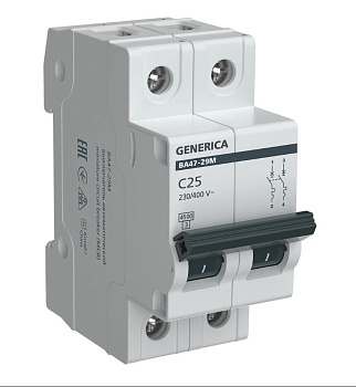 Автоматический выключатель ВА47-29М 2P 25А 4,5кА характеристика C GENERICA в Хабаровске