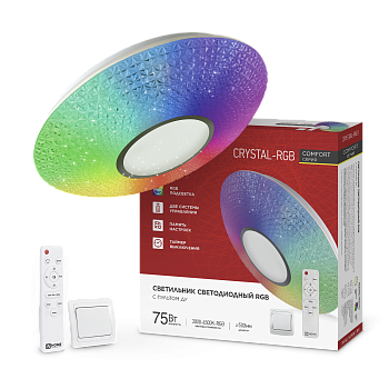 Светильник светодиодный COMFORT CRYSTAL-RGB 75Вт 230В 3000-6500K 6000Лм 500x115мм с пультом ДУ IN HOME в Хабаровске