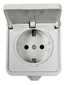 Розетка одинарная с заземлением с крышкой AQUA белая полугерметичная 3112 IN HOME в Хабаровске