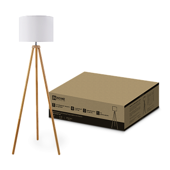 Светильник напольный под лампу ТНО 24-Е27-WT 230В белый абажур, деревянная тренога IN HOME в Хабаровске