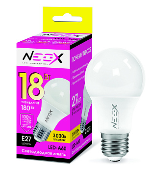 Лампа светодиодная LED-A60 18Вт 230В Е27 3000К 1440Лм NEOX в Хабаровске