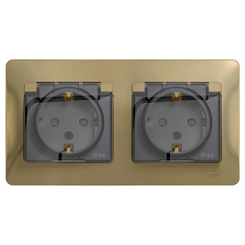 Розетка двойная Glossa SE IP44 с заземлением со шторками титан в сборе в Хабаровске