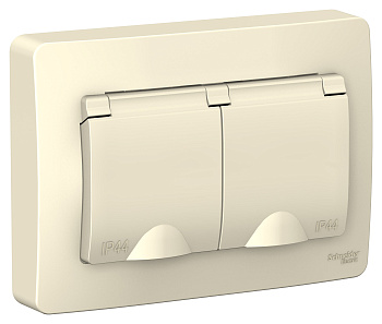 Розетка двойная BLANCA SE с крышкой с заземлением со шторками IP44 молочная в Хабаровске