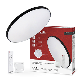Светильник светодиодный NEO SIMPLE-95RC-BL 95Вт 230В 3000-6500K 7600Лм 460x67мм с пультом ДУ черный IN HOME в Хабаровске