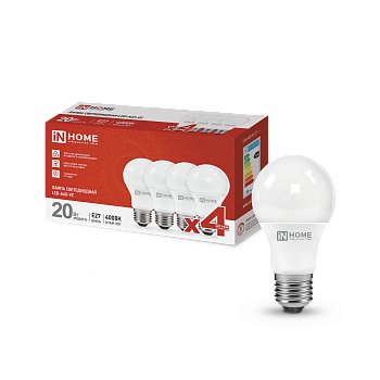 Лампа светодиодная LED-A60-VC 4PACK 20Вт 230В Е27 4000К 1900Лм (4шт./упак) IN HOME в Хабаровске