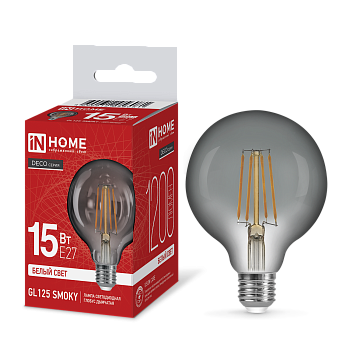 Лампа светодиодная LED-GL125-deco smoky 15Вт 230В E27 4000К 1200Лм 125мм дымчатая IN HOME в Хабаровске