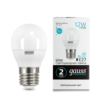 Лампа светодиодная LED-ШАР 12Вт E27 4100K 920Лм Elementary GAUSS в Хабаровске