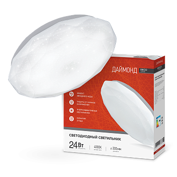 Светильник светодиодный серии DECO ДАЙМОНД 24Вт 230В 4000К 2160Лм 330х55мм IN HOME в Хабаровске