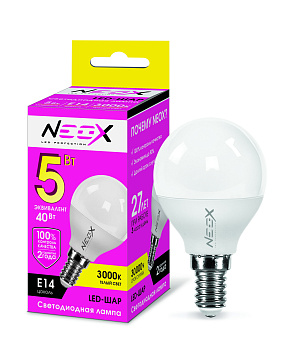 Лампа светодиодная LED-ШАР 5Вт 230В Е14 3000К 400Лм NEOX в Хабаровске