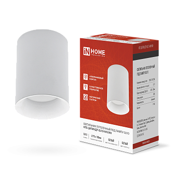 Светильник потолочный НПБ ЦИЛИНДР-GU10-WH/WH под лампу GU10 70x100мм белый IN HOME в Хабаровске