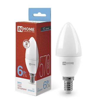 Лампа светодиодная LED-СВЕЧА-VC 6Вт 230В Е14 6500К 570Лм IN HOME в Хабаровске