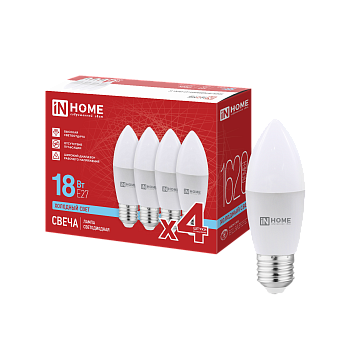 Лампа светодиодная LED-СВЕЧА-VC 4PACK 18Вт 230В Е27 6500К 1620Лм (4шт./упак) IN HOME в Хабаровске