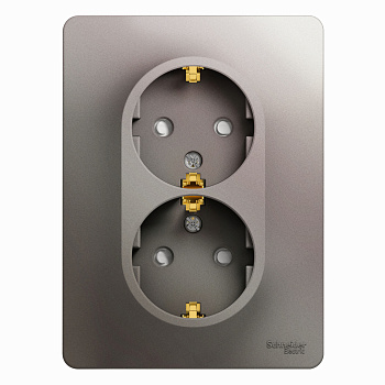 Розетка двойная Glossa SE с заземлением со шторками платина в сборе в Хабаровске