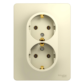 Розетка двойная Glossa SE с заземлением бежевая в сборе в Хабаровске