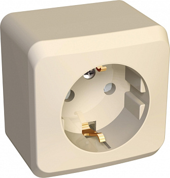 Розетка одинарная ЭТЮД SE накладная со шторками с заземлением крем в Хабаровске