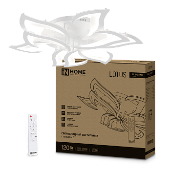 Светильник светодиодный ELEGANT LOTUS 120Вт 230В 3000-6500K 8400Лм 810х700х120мм c пультом ДУ белый IN HOME в Хабаровске