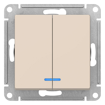 Выключатель двухклавишный AtlasDesign SE с подсветкой бежевый в Хабаровске