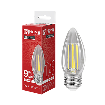 Лампа светодиодная LED-СВЕЧА-deco 9Вт 230В Е27 4000К 1040Лм прозрачная IN HOME в Хабаровске