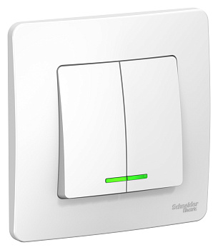 Выключатель двухклавишный BLANCA SE с подсветкой белый в Хабаровске