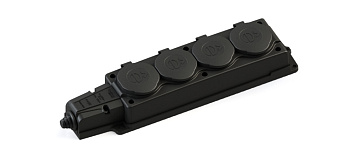 Розетка (Каучук) 4 места 2К+3 MultiSet IP44 черная в Хабаровске