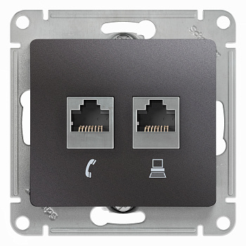 Розетка двойная телефонная компьютерная RJ11+RJ45 Glossa SE графит в Хабаровске