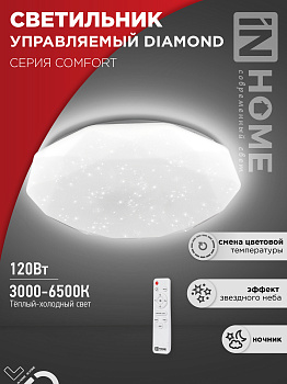 Светильник светодиодный COMFORT DIAMOND 120Вт 230В 3000-6500K 9600Лм 500x90мм с пультом ДУ IN HOME в Хабаровске