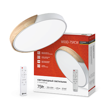 Светильник светодиодный SCANDY WOOD-75RCW 75Вт 230В 3000-6500K 6000Лм 400x50мм с пультом ДУ белый IN HOME в Хабаровске