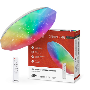 Светильник светодиодный COMFORT DIAMOND-RGB 55Вт 230В 3000-6500K 4400Лм 385x75мм с пультом дистанционного управления IN HOME в Хабаровске
