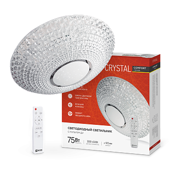 Светильник светодиодный COMFORT CRYSTAL 75Вт 230В 3000-6500K 6000Лм 500x115мм с пультом ДУ IN HOME в Хабаровске