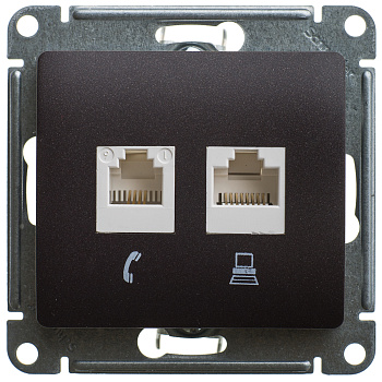 Розетка двойная компьютерная RJ45+RJ45 Glossa SE шоколад в Хабаровске