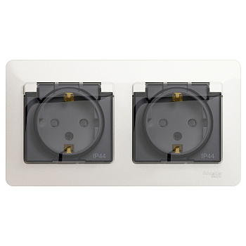 Розетка двойная Glossa SE IP44 с заземлением со шторками перламутр в сборе в Хабаровске