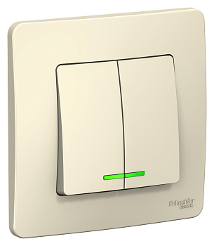 Выключатель двухклавишный BLANCA SE с подсветкой молочный в Хабаровске